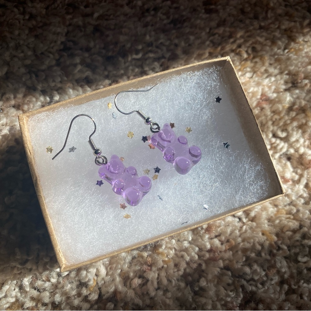 purple gummy bear earrings